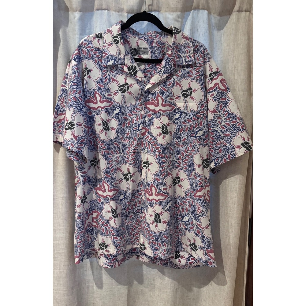 Kona Coast Hawaii Mens XL Blue Floral‎ Hibiscus Batik Cotton Aloha Camp Shirt